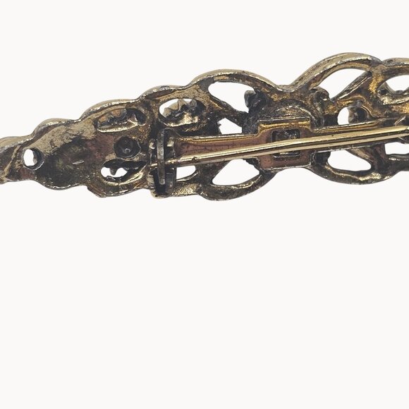 VTG Brooch Gold Tone Multicolor Rhinestone Elegant Regencycore Classy Bar Pin - Picture 8 of 11